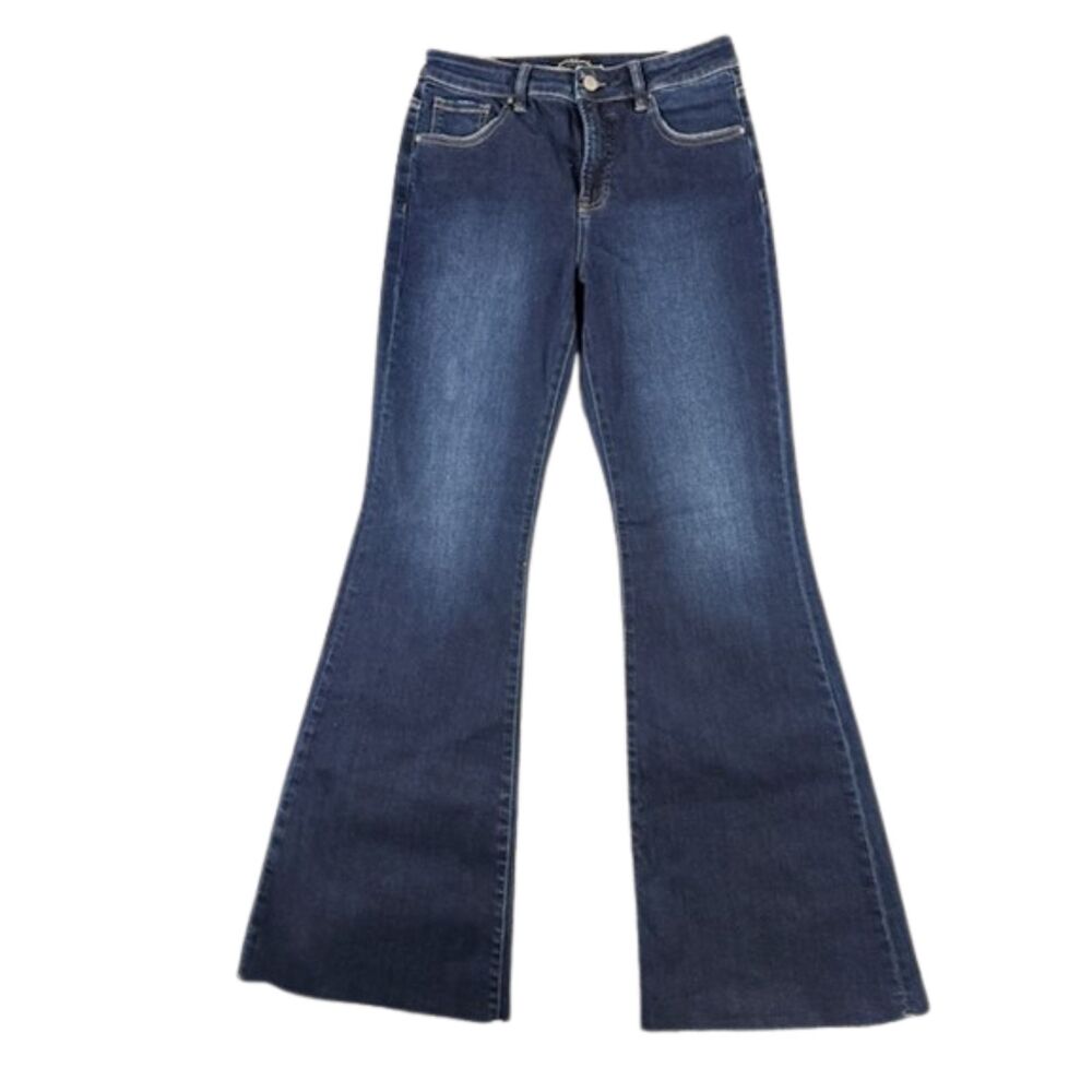 Risen Jeans Size 29 High Rise Flare Bell Bottom Raw Hem Stretch Jeans